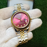 Rolex Red Dial Watch – Luxury Two-Tone Chain Style | Date Display